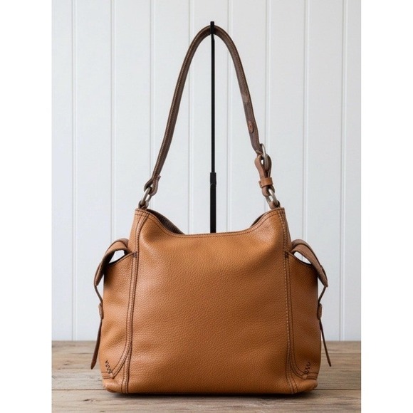 Lucky Brand Handbags - Lucky Brand Cognac Pebbled Leather Hobo Bag Boho Chic Shoulder Purse